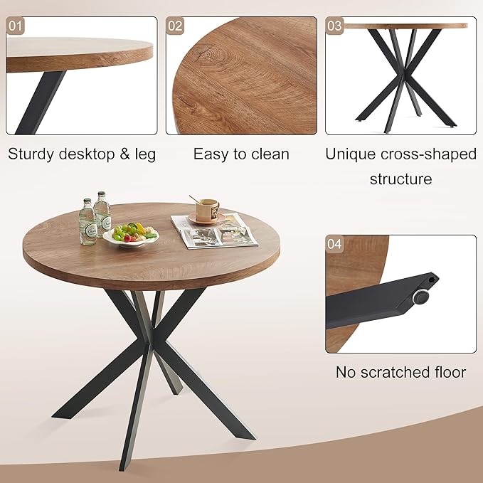 5-Piece Round Dining Table Set - Kitchen Table Chairs Set of 4 with Green Velvet Upholstered Chairs -Dining Table Set for 4
