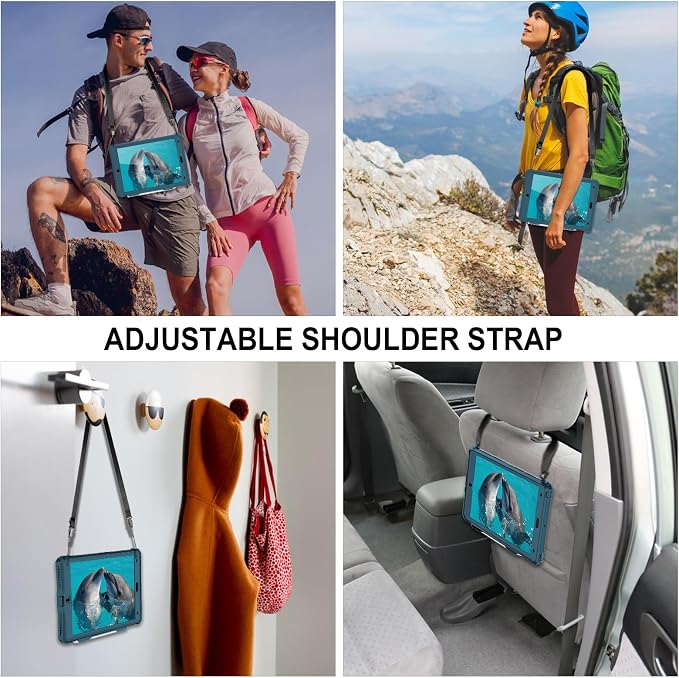 10.2 Waterproof Case Compatible with iPad 9th 8th 7th Generation 2021/2020/2019 Built-in Screen Protector with Strap Stand Pencil Holder Full Body Heavy Duty Protective Shockproof