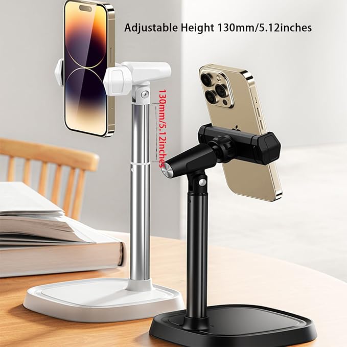 Phone Stand for Desk Angle Height Adjustable Phone Holder for Desk Universal iPhone Holder Retractable Cell Phone Stand Recording