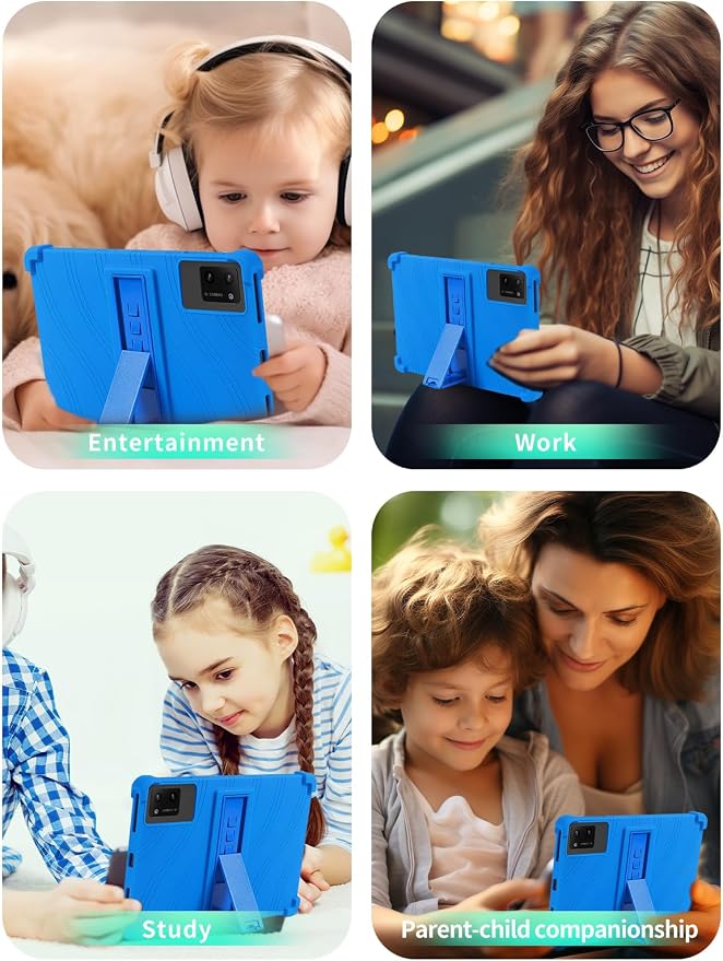 Case for DigiLand-S10 10.1 Android 14 Tablets，WUNIAK Shock Proof Lightweight Stand Rubber Shell Protective CoverKids Friendly Soft Silicone Adjustable Stand CoverBlack