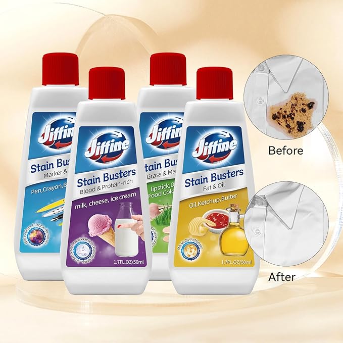 4 Pack 50ML 1.7 Fl Oz Stain Remover Clean Up Combo Set Spot for Various cosmetics,Fat &Oil,Marker & Ink,Blood & Protein