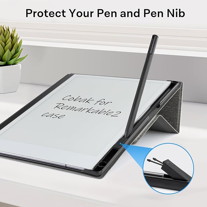 CoBak Case Compatible with Remarkable 2 Paper Tablet Black | Built-in Pen Holder Multi-Angle Foldable Stand Custom Fit for 2020 Released reMarkable 2