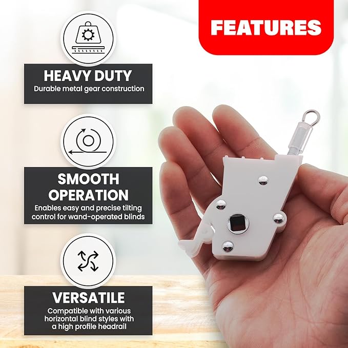 Amazing Drapery Hardware High Profile Wand Tilt Control 2ct - 1/4” Square Hole Heavy Duty Metal Mechanism for 2" Horizontal Blinds