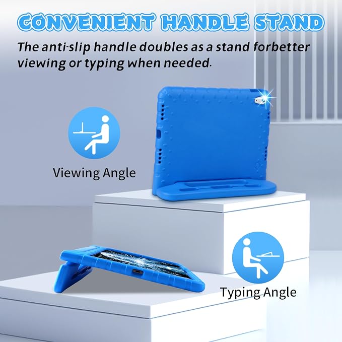 Heavy Duty Kids Case for iPad 10th/11th(A16) Pencil Holder Stand | Rugged Protection Cover for 11/10.9-inch iPad 2025/2022 Lightweight EVA Foam Anti-slip for Home School Travel Blue