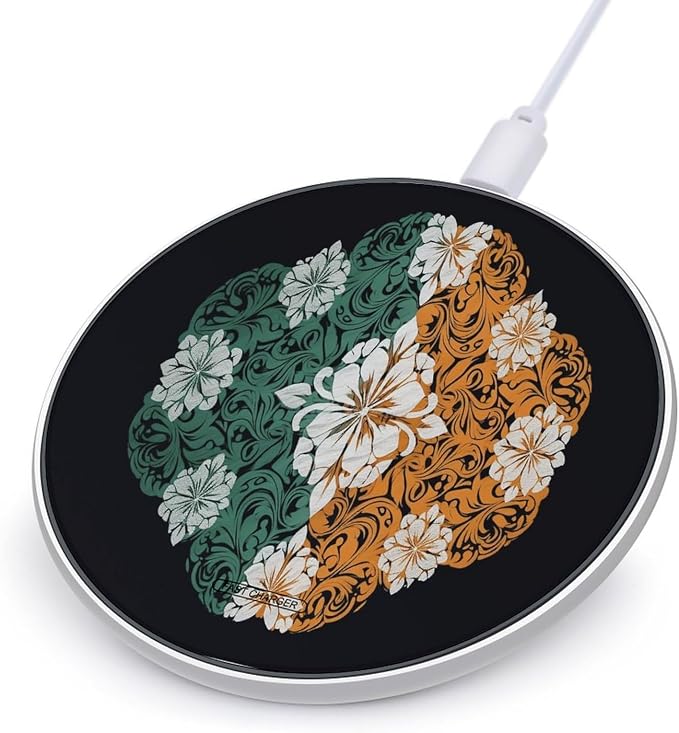 Pattern on Black Background Wireless Charger Portable 10W Fast Wireless Charging Pad Compatible with Phone Ultra-Thin Charging Station Lightweight Charger Mat for Travel Home Office Desk