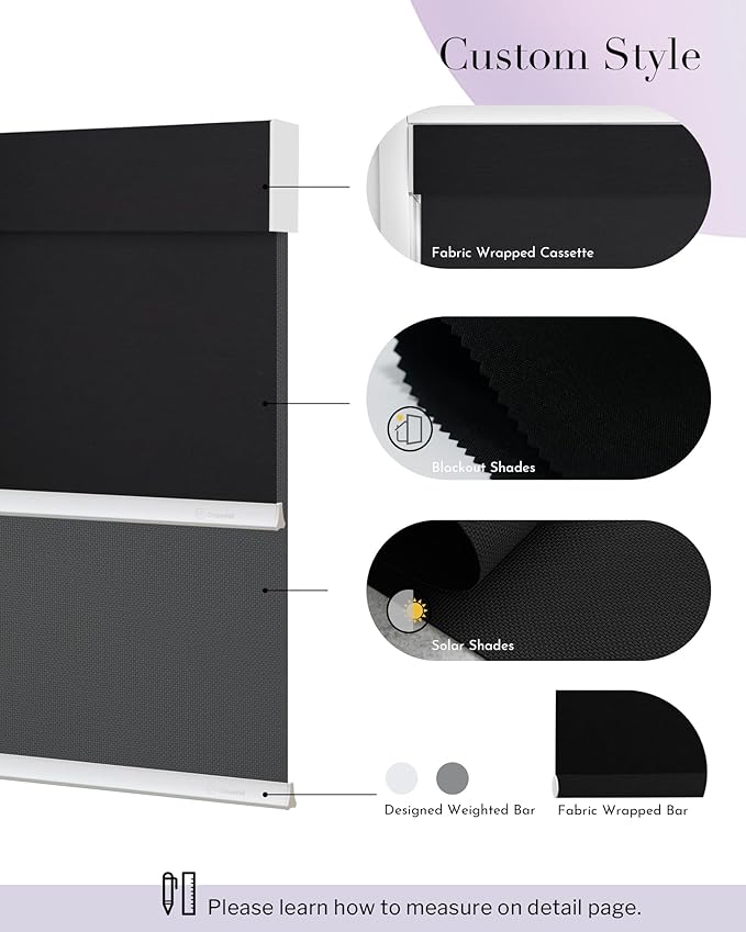 Graywind Motorized Dual Shades for Windows Smart Double Blinds Blackout and Solar Motorized Blinds with Remote Alexa Google Control Day Night Shades, Custom Size (Blackout Black)