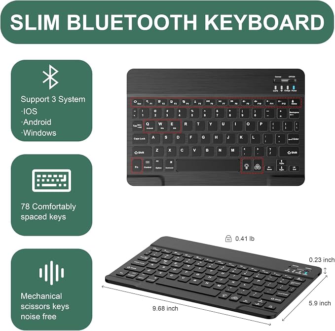 Soke for iPad (A16) 11th/10th Gen Case with Keyboard Black Marble | For iPad 11/10.9 inch(2025/2022) 7 Color Backlight Magnetic wireless Detachable Keyboard Case Built-in Pencil Holder