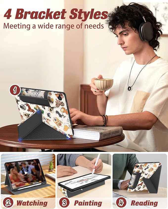 for Samsung Galaxy Tab A9 Plus Case with Pen Holder - for Girls Women Boys Cute Cartoon Cool Anime Kawaii Fun Protector Stand Folio Moon Cat