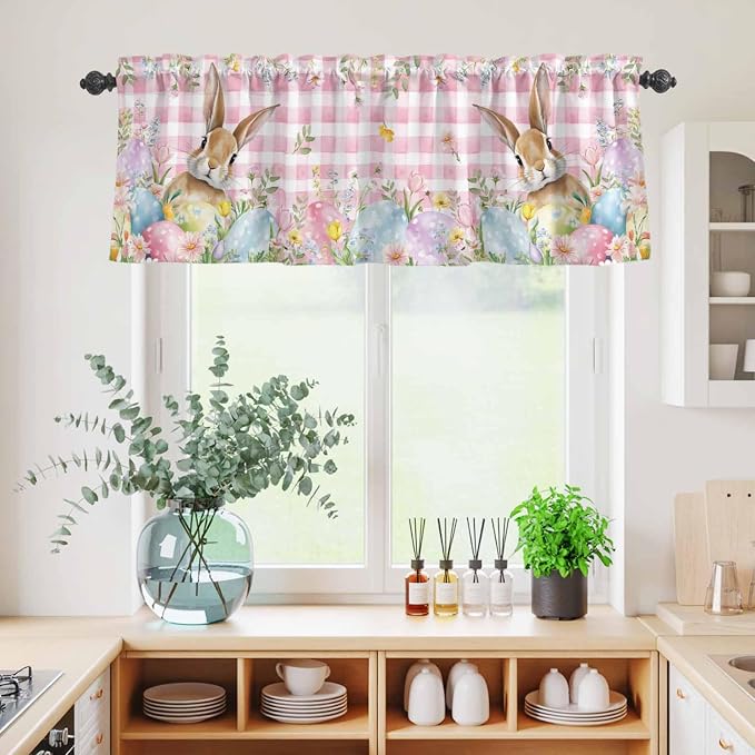 Kitchen Curtains Tiers and Valance Set of 3, Easter Light Filtering Window