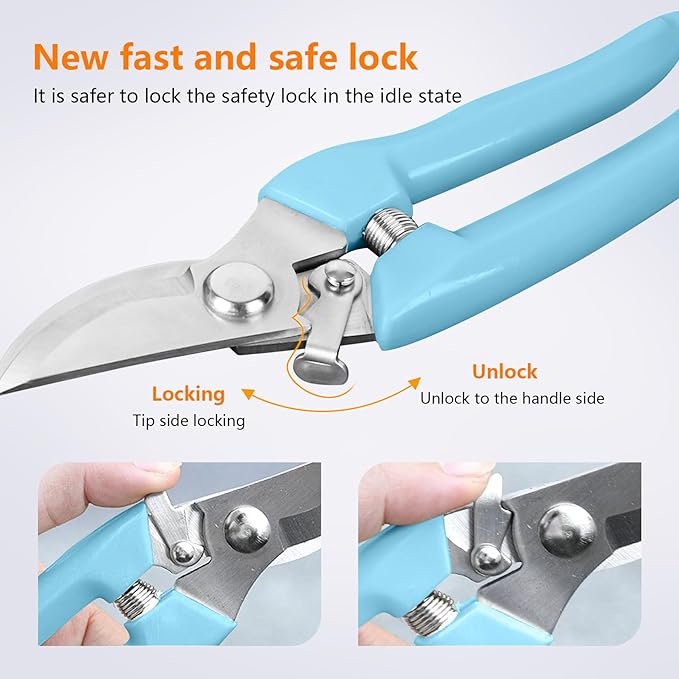 Garden Scissors for Plant, Tip Pruning Shears for Cutting Flowers, Trimming Plants, Bonsai and Fruits Picking (Blue Bypass Blade Pruner)
