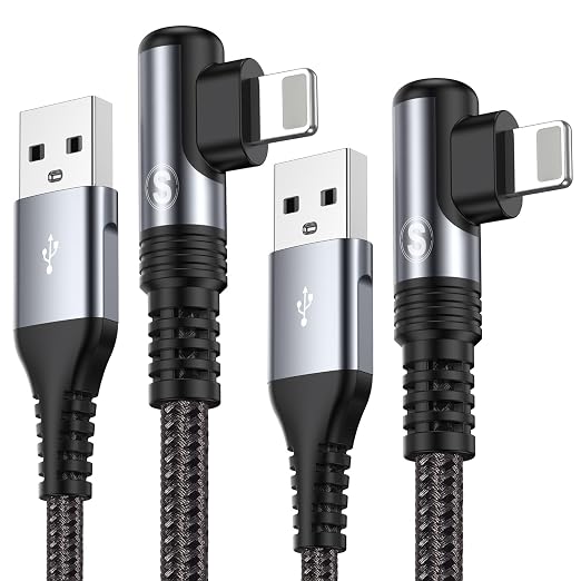 Right Angle i Phone Charger Cable 2-Pack 10FT [Apple MFi Certified] Ligtning Cable Fast Charging Nylon Braided Compatible with i Phone 14/13/12/11 Pro Max/XS MAX/XR/XS/X/8/7/Plus/6S/6/SE/5S/i Pad
