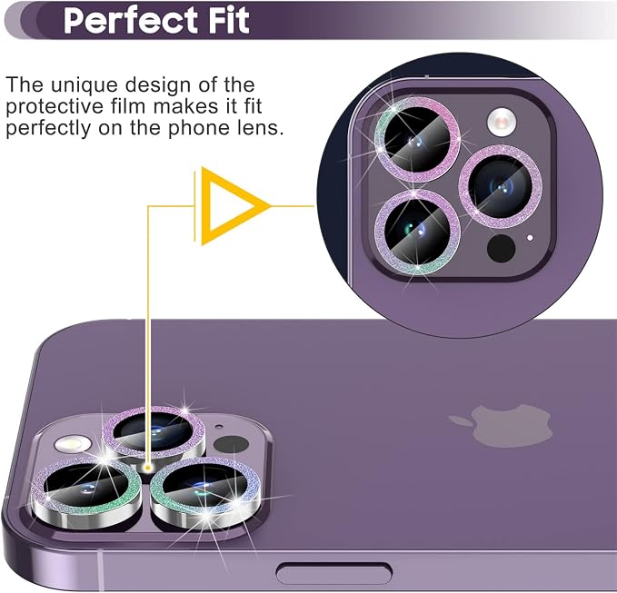 Suoman for iPhone 14 Pro Max / 14 Pro Camera Lens Protector [Diamonds Bling] 9H Tempered Glass Full Coverage Metal Protective Cover - Diamond Black