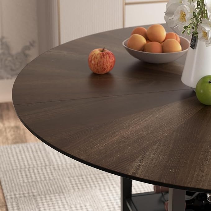 VFK 47" Round Kitchen Table Set with Storage Base & Metal Legs, 5-Piece Wooden Dining Set for 4 to 6 People, Includes 4 Upholstered Chairs for Dining Room, Living Room or Kitchen