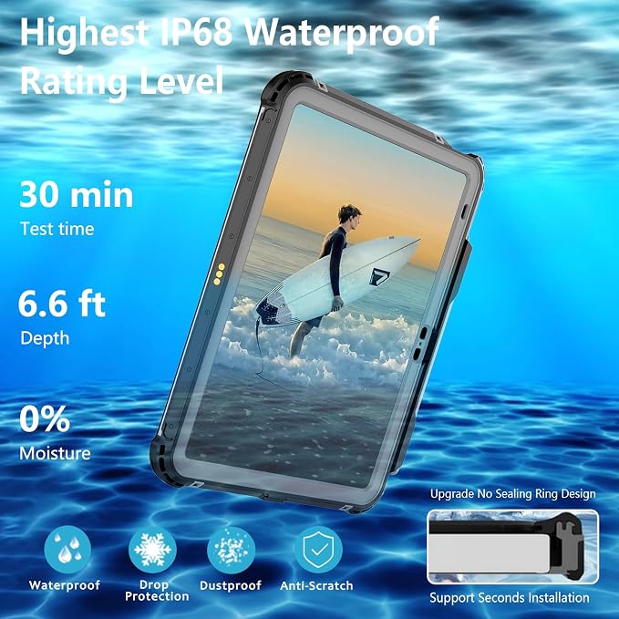 10.2 Waterproof Case Compatible with iPad 9th 8th 7th Generation 2021/2020/2019 Built-in Screen Protector with Strap Stand Pencil Holder Full Body Heavy Duty Protective Shockproof