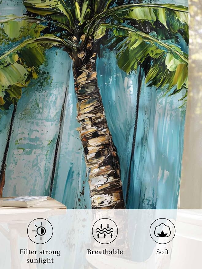 Sheer Curtains 84 Inches Long, Coastal Beach Starfish Semi Sheer Curtains Light