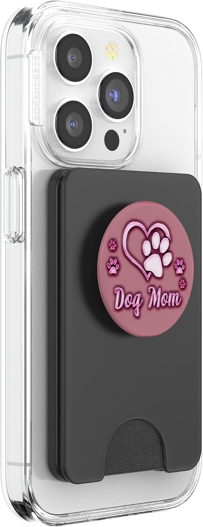 Dog Mom Gift Cute Dog Paw Print Heart Black Pink PopSockets Adhesive PopGrip