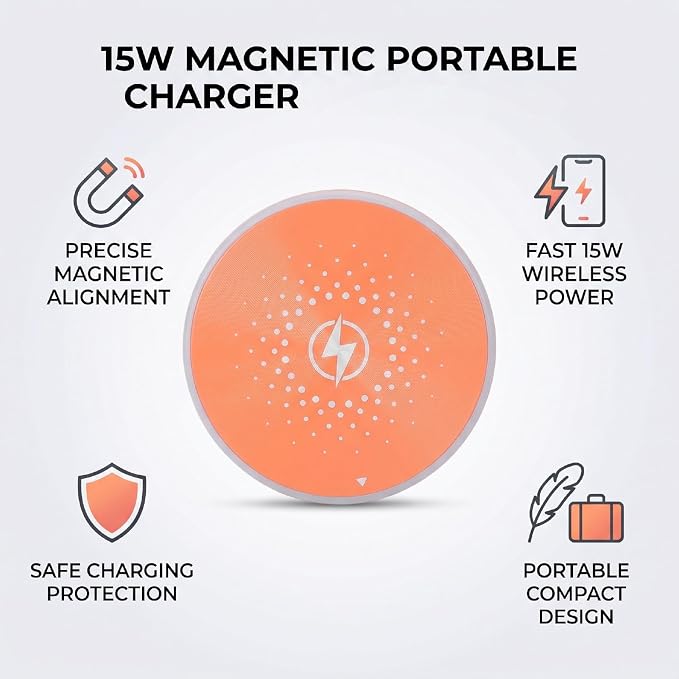 Magnetic Wireless Charging Pad 15W Fast Charging with Overcurrent Overheat Protection and Built in Magnet for iOS 16 17 Phone Wireless Device (Black)