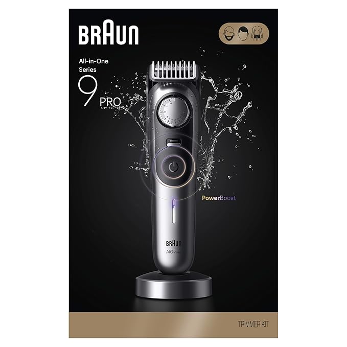 Braun Series 9 PRO All-in-One Beard and Body Trimmer for Men with Gillette Labs Razor, Cordless Grooming System with Precision Length Control, Rechargeable Electric Facial Hair Tool, AIO 9570