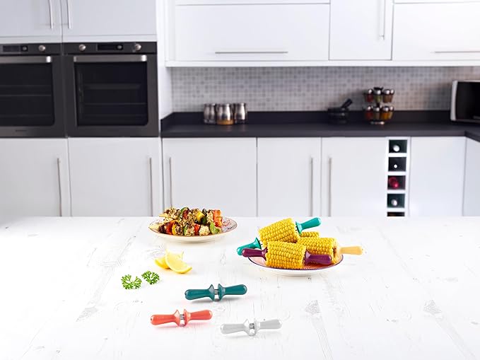 Zyliss Corn Holders Set - Comfort Grip Corn Cob Holders - Stainless Steel BBQ Skewers - 8 Piece Set / 4 Pairs - Vibrant Colors