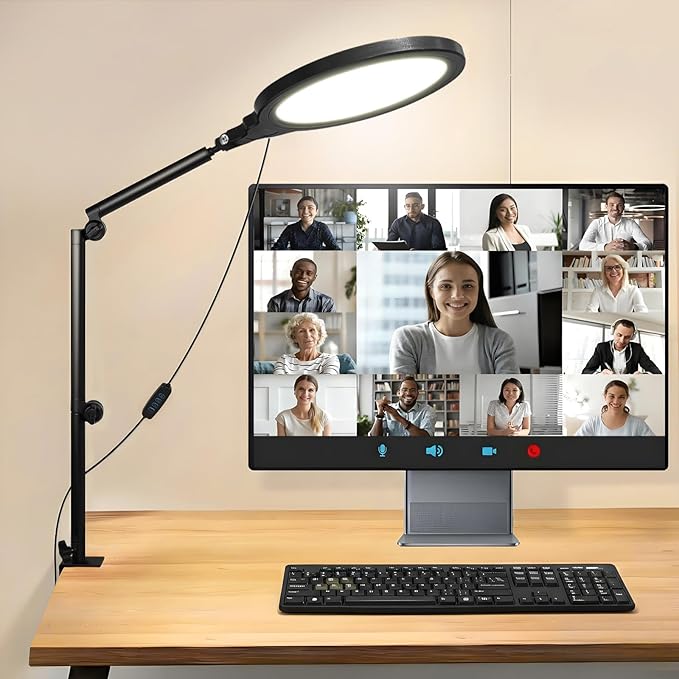 Desk Ring Light, 10" LED Ring Light for Desk with Clamp, 360°Rotate & Flexible Height Full-Screen Overhead Ringlight for Video Recording, TikTok, YouTube, Live Streaming, Content Creation, Black