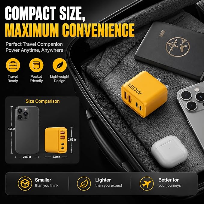 120W Dual USB &amp Dual Type-C Fast Charger C Chargers Fast Charging 4 Foot 4 in 1 Fast Charging Cable &amp Data Sync Dual Ports Adapter for Gaming Office Travel (1set)