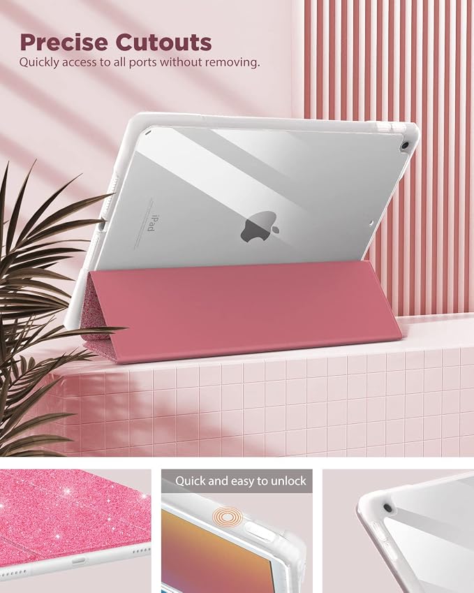 TiMOVO Case for iPad 9th/8th/7th Generation 10.2 inch Black | Pencil Holder Slim Trifold Stand Protective Cover Clear Transparent Back Shell Auto Wake/Sleep