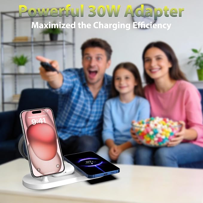 Dual Magnetic Phone Wireless Charger 30W 4 in 1 Charging Station for Apple Devices Charging Stand for iPhone 17/16/15/14/13/12 Series Support for Apple Watch11/10 for AirPods4
