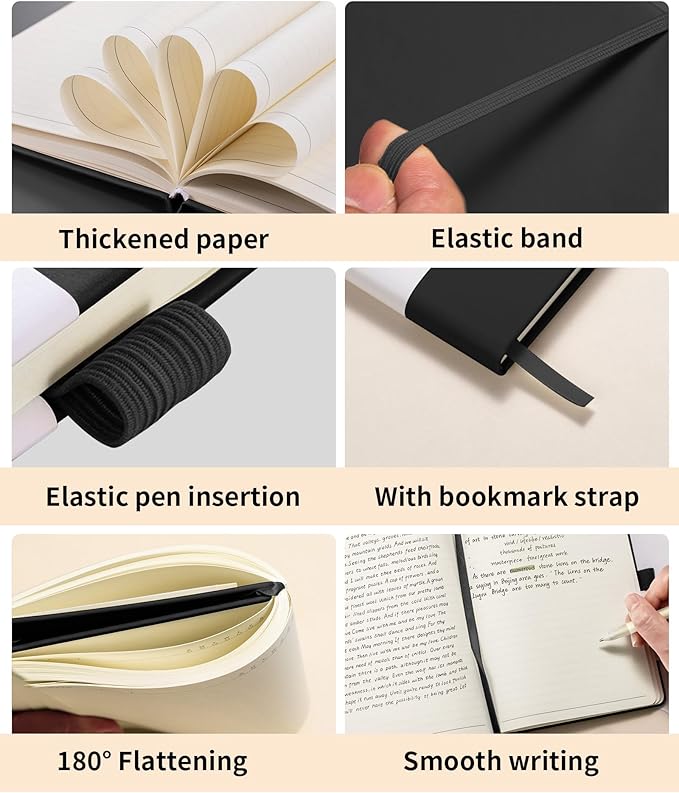 Premium Hardcover Executive Notebook and Pen Set - A5 Journal Notebook 192 Line Pages, 2 Smooth-Writing Ballpoint Pens, Arrow Sticky Notes - For Office School Supplies Letter L Floral Design DeepBlue