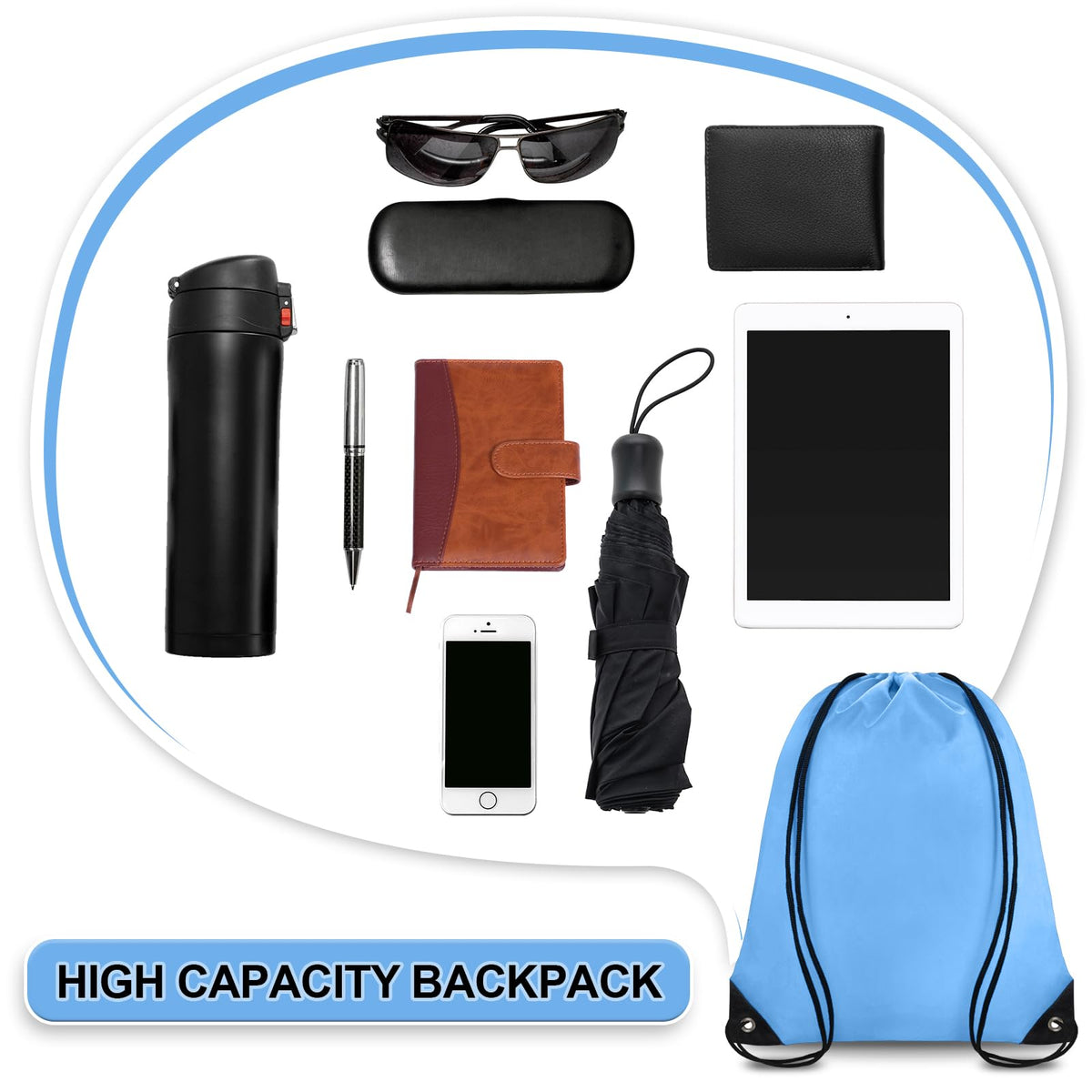Grneric Drawstring Backpack Bulk 70Pcs String Backpack Drawstring Bags Cinch Bag Sackpack for Men Women Gym(Sky Blue)