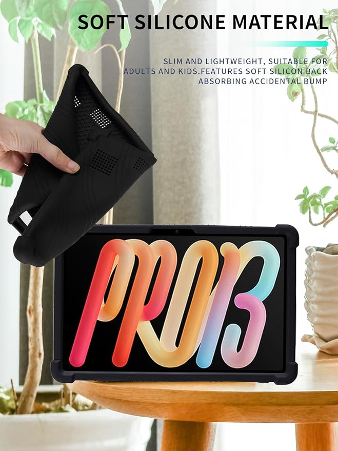 Case for Lenovo Idea Tab Pro Gen 2WUNIAK Shock Proof Lightweight Stand Rubber Shell Protective CoverKids Friendly Soft Silicone Adjustable Stand CoverBlack