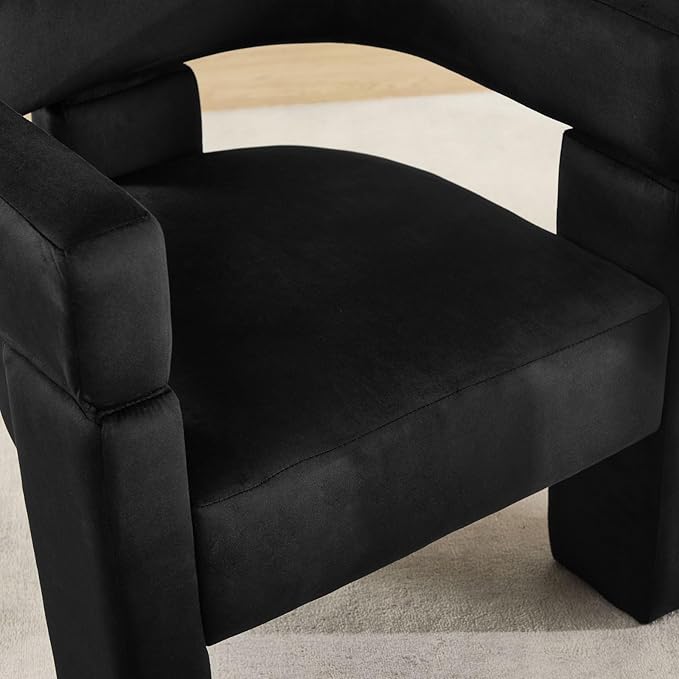 Black Dining Chairs Set of 4, Upholstered Velvet Barrel Chairs with Arms Comfy Side Chairs for Living Room/Dining Room/Reception