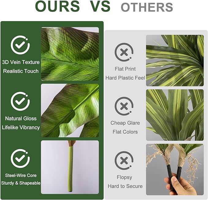 4 Pcs Artificial Greenery Stems Fake Bird Nest Fern Faux Branches Artificial Plants Realistic Fake Dracaena Realistic Plants for Indoor Outdoor Porch Patio Home Office Living Room Decor (Brown Green)