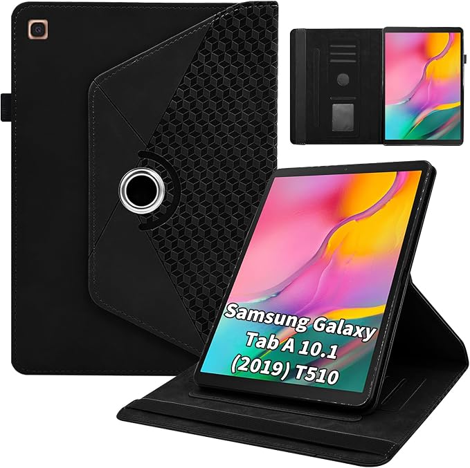 Rotating Case for Samsung Galaxy Tab A 10.1 2019 Model SM-T510/T515360° Rotating Multi-Angle Viewing Stand Cover PU Leather Business Folio Protective Cases Black