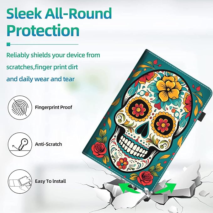 Case Cover for Amazon All-New Kindle Fire 7 Tablet (2022 Release-12th Generation) Latest Model 7 Slim Folding Stand Cover with Auto Wake/Sleep Dancing Skeleton in Mexican Costume
