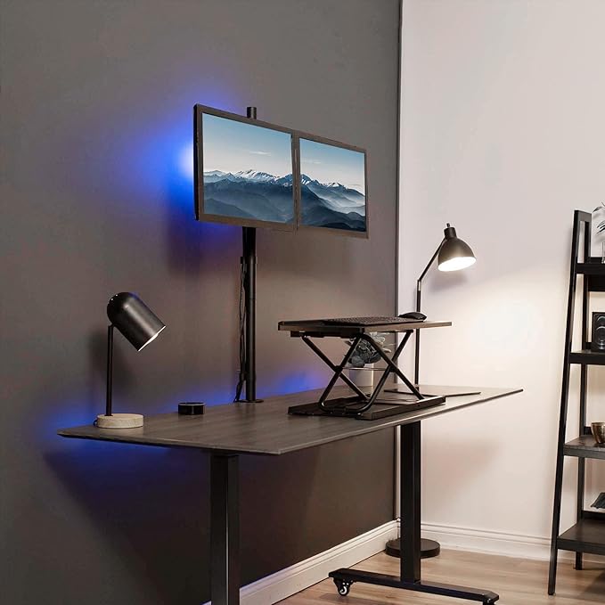 VIVO Dual Monitor Stand Up Desk Mount Extra Tall 39 inch Pole, Fully Adjustable Stand for up to 27 inch Screens, Black, STAND-V012
