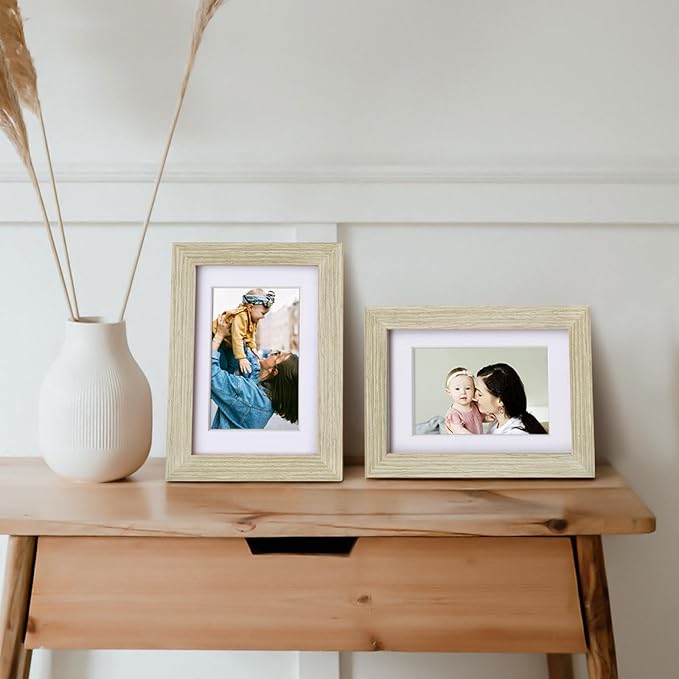 Egofine 4x6 Picture Frame Made of Solid Wood, Covered by Plexiglass Display Pictures 3.5x5 with Mat or 4x6 Without Mat for Table Top Display and Wall Mounting Photo Frame, Distressed Wood Grain