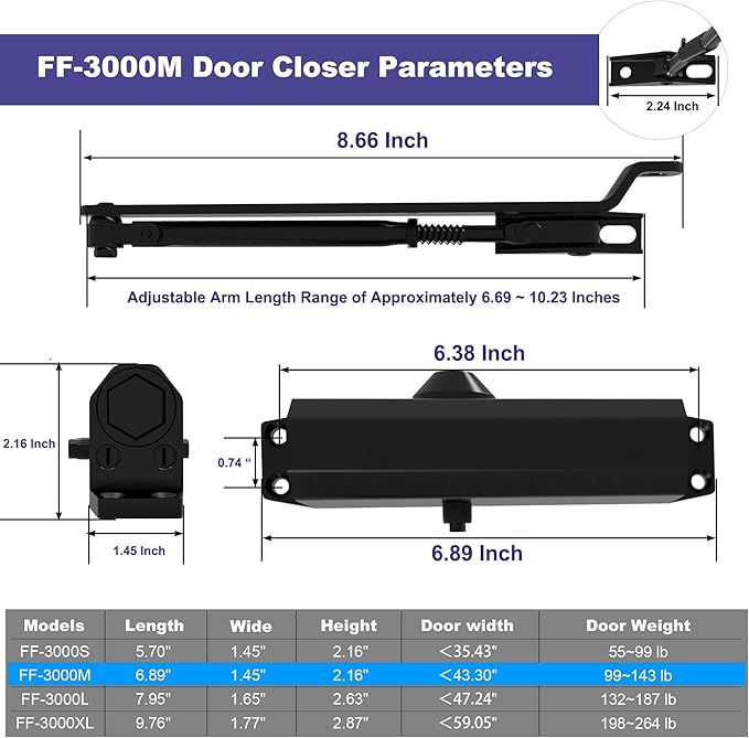 Jayseon Automatic Door Closers Commercial Door Closer for Home, Hydraulic Auto Closers Silent for Residential or Light Commercial, Aluminum Black