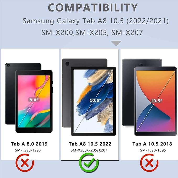 DETUOSI Galaxy Tab A8 Case - Shockproof with 360 Stand &amp Strap Heavy Duty for SM-X200/X205/X207 Black