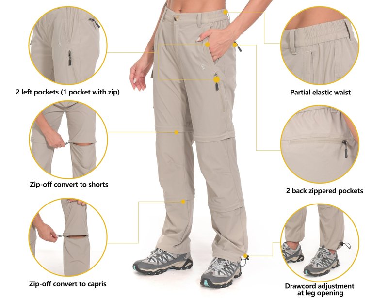 Little Donkey Andy Women's Convertible Zip Off Hiking Pants Khaki Size XXL