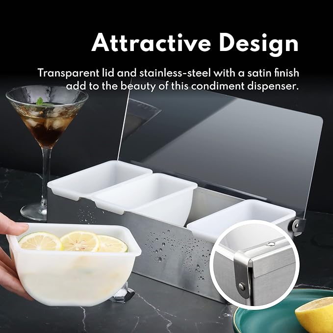 New Star Foodservice 48025 Stainless Steel Condiment Dispenser with 4 Compartments (NO ICE Tray Included)