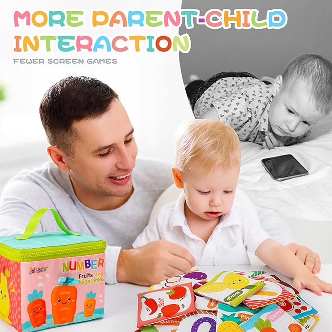 Jollybaby Reusable Soft Flash Cards for Baby 0-6-12-18 Months, Preschool Learning Resource Toys for 0-1-2-3-4 Years, Montessori Sensory Sight Words Numbers Toy - Easter Gifts for Toddler