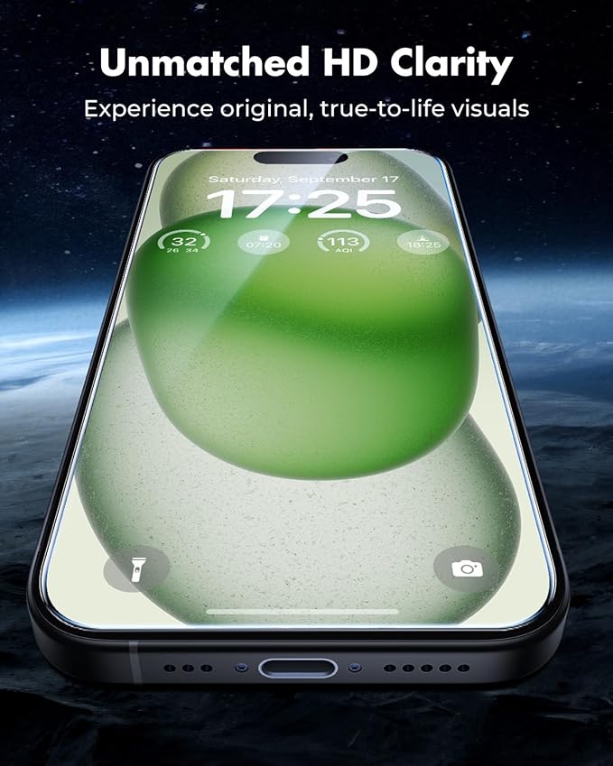 UNBREAKcable iPhone 15 Screen Protector 3-Pack Upgraded Dual-Tempered Glass + 3 Camera Lens Protectors Military-Grade 9H Hardness HD Clarity Anti-Fingerprint Case Friendly 6.1 Inch | Upgraded Du