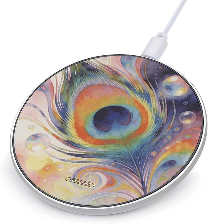 Psychedelic Peacock Feather Wireless Charger Magnetic Phone Induction Charger 10w Fast Wireless Charging Station Compatible with iPhone 17 16 15 14 13 12 Pro Max Samsung Galaxy S25 S24 S23