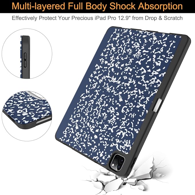Soke Case for iPad Air 13 Inch (M4/M3/M22026-2024) iPad Pro 12.9 6th/5th Generation with Pencil Holder(2021 2022 Release)-[Apple Pencil Charging + Auto Wake/Sleep] Soft Back Cover Book Black