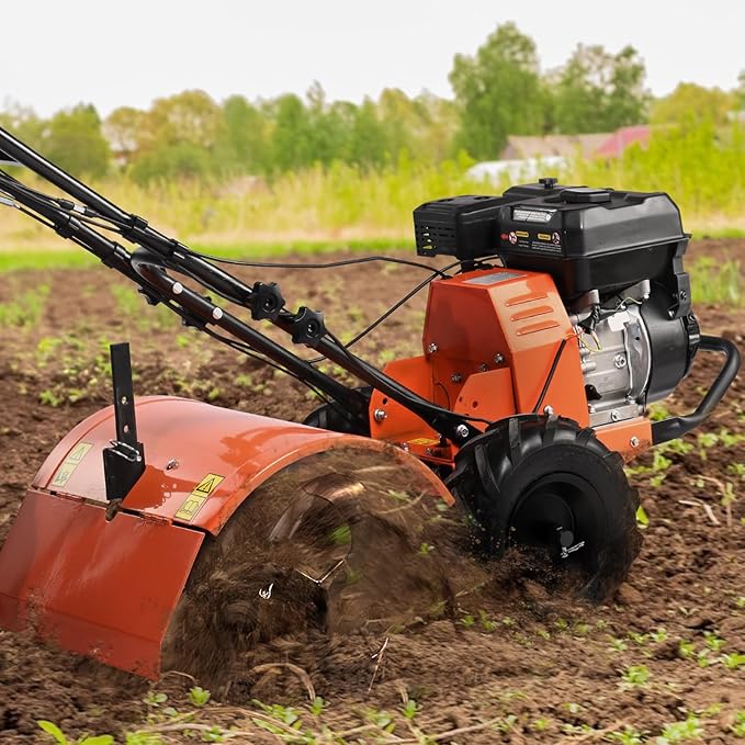 VEVOR Tiller Cultivator, 212CC 4-Stroke Garden Cultivator, Tiller with 4 Steel Adjustable Rear Tines for Lawn, Garden and Field Soil Cultivation