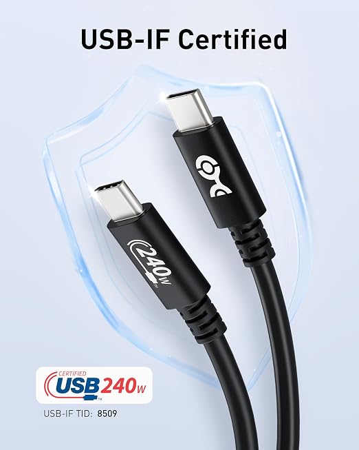 Cable Matters [USB-IF Certified] 240W USB C Charging Cable 6.6ft Black | 480Mbps Data No Video Support USB C Charger Cable for MacBook iPad Pro XPS Surface Pro