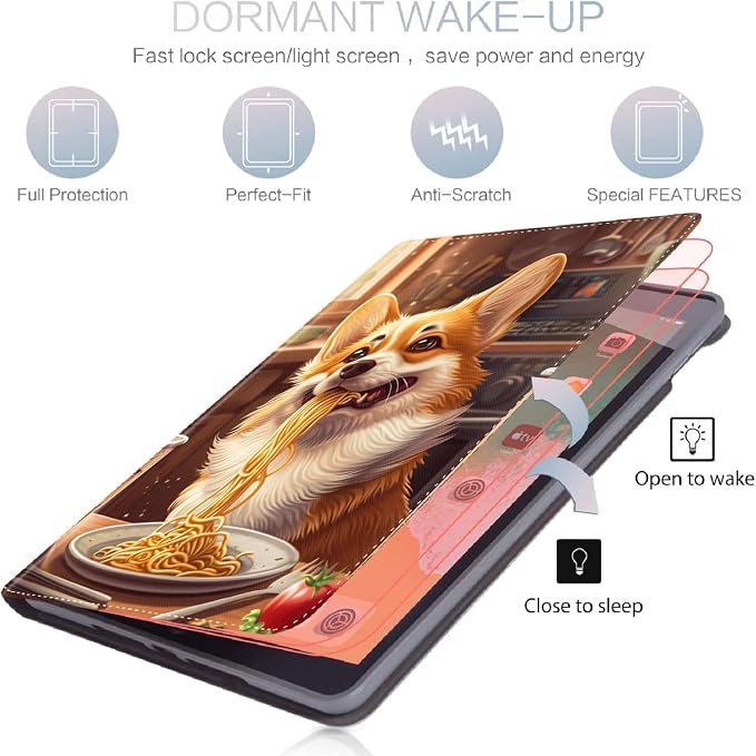 Case for iPad (A16) 11th Generation 11 Inch (2025) for iPad 10th Generation 10.9 Inch (2022) Slim Folding Stand Cover with Auto Wake/Sleep Corgi Dog Eating Ramen 2