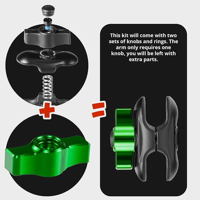 2 Long Metal 20mm Ball and Socket Arm | Tackform DuraLock 20 Series | Dual 20mm Sockets with Optional Anti-Theft Knob | Black