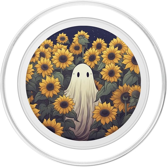 Vintage Ghost Sunflower Pattern Cute Halloween Floral Garden PopSockets Adhesive PopGrip