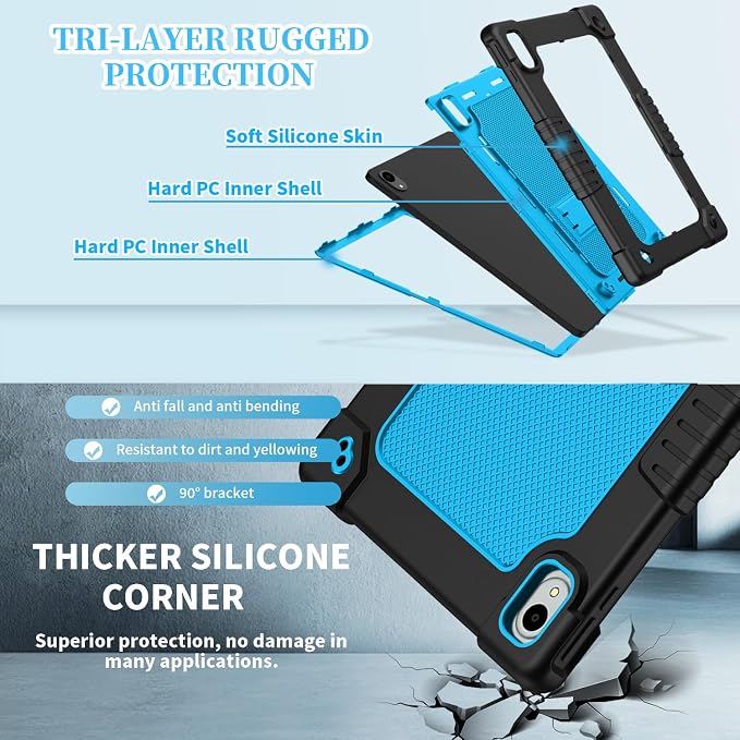 Compatible with Walmart Onn.11 Tablet Pro Case 2024 (Model:100146660) Silicone Hard Back Hybrid Cover Built in Kickstand Shoulder Strap Case for Onn 11 Tablet Pro 11 inch (Black)